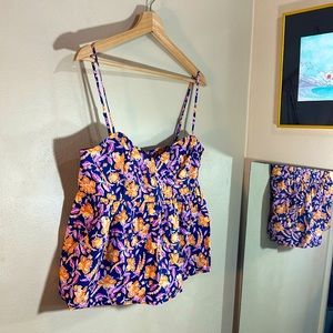 NWT J. Crew blue orange pink yellow colors flower crop top darted ruffle szM zip